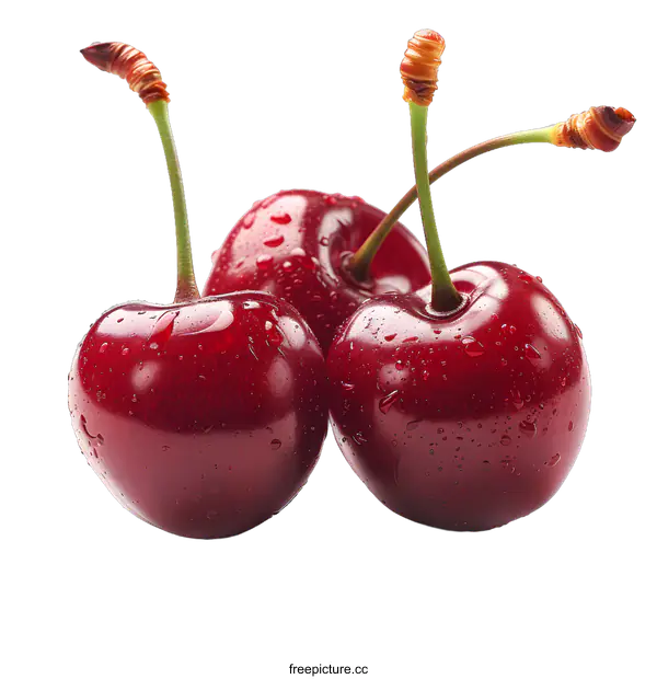 [Transparent Background PNG]Three Cherries on a White Background