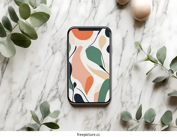 Smartphone Mockup with Abstract Pattern on Marble Background