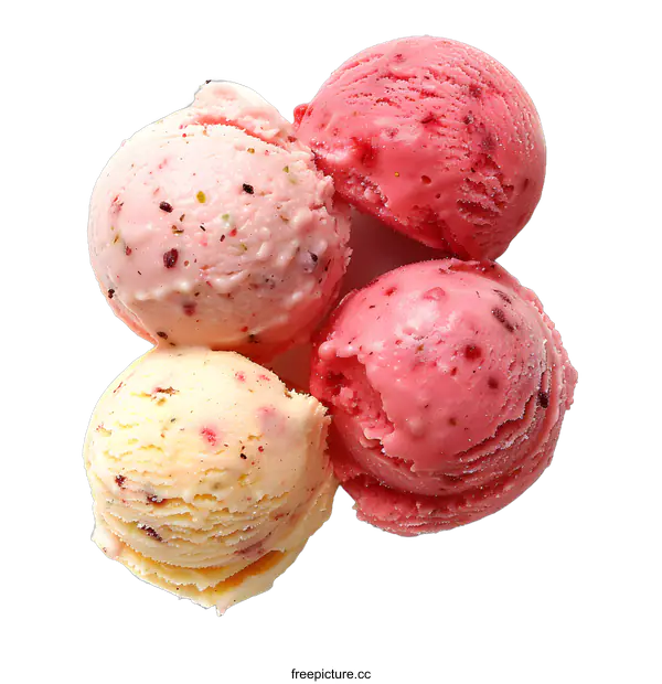 [Transparent Background PNG]Strawberry and Vanilla Ice Cream Scoops