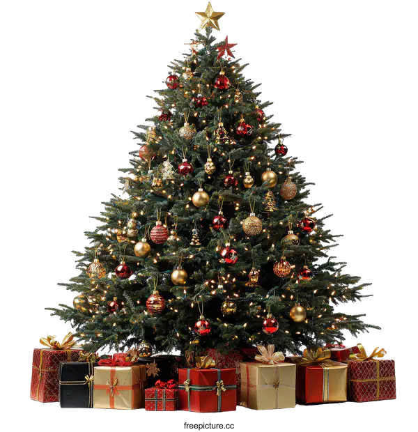 [Transparent Background PNG]Christmas Tree with Presents Festive Holiday Decor