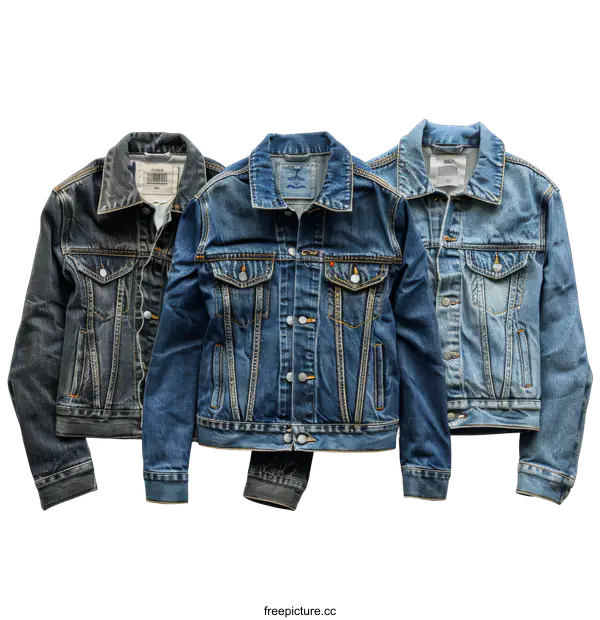 [Transparent Background PNG]Three different styles of blue denim jackets