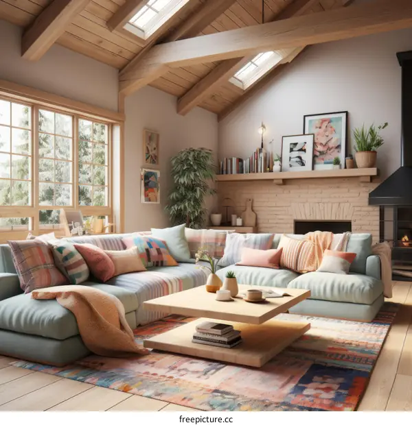 Cozy Home Decor With Sectional Sofa and Fireplace