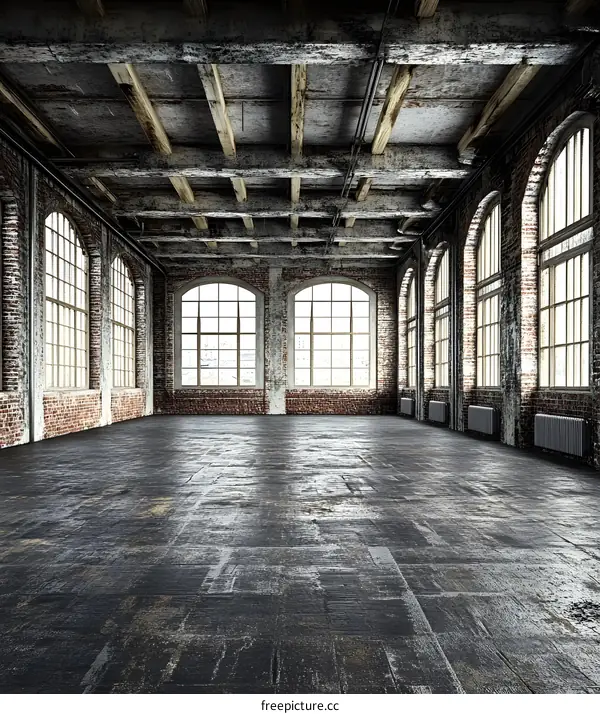 Large Empty Industrial Space With Brick Walls and Windows
