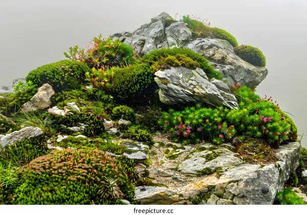 Close Up of Green Moss and Rocks in a Mountainous Landscape