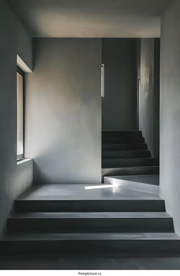Modern Concrete Staircase and Window in Minimalist Interior Design