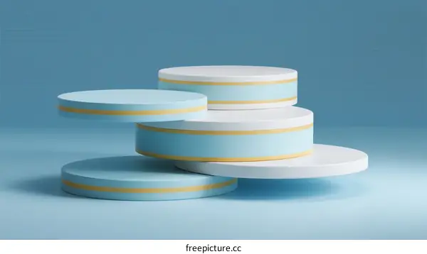 A Three-Tiered Platform with Light Blue and Gold Accents