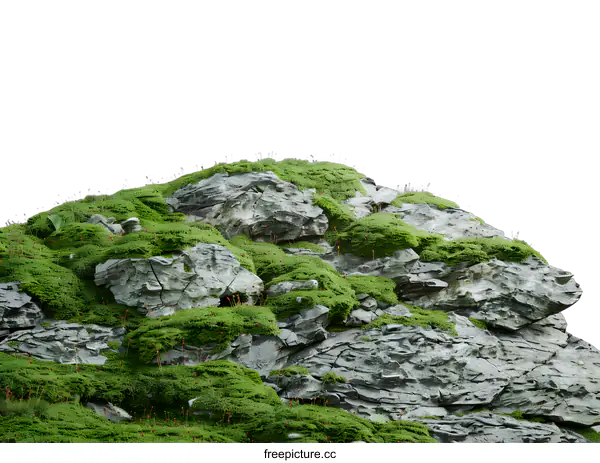 [Transparent Background PNG]Green Moss Covering Mountain Rocks