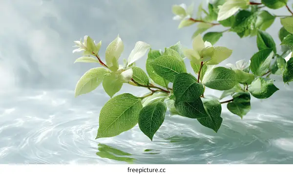 Fresh Green Leaves on Water Surface