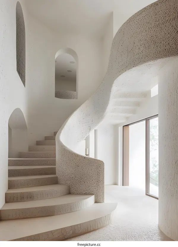 Modern White Spiral Staircase Interior Design
