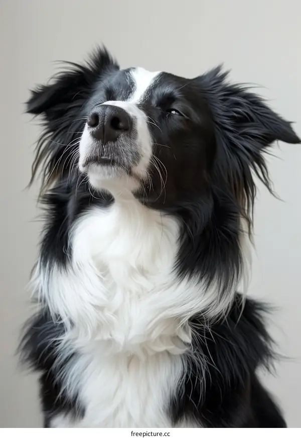 A Border Collie looking up with closed eyes