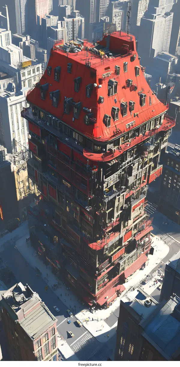 Red Roof Building in a Futuristic City