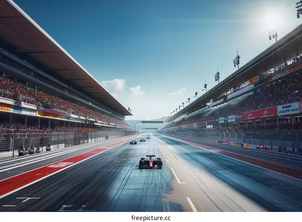 Formula One cars racing on a track