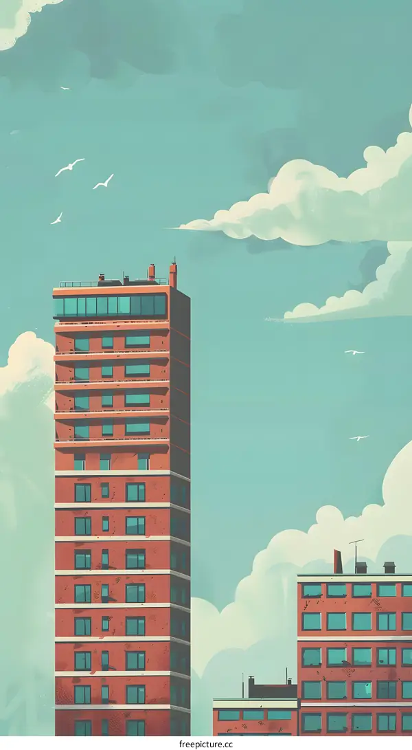 Tall Building and Clouds Illustration