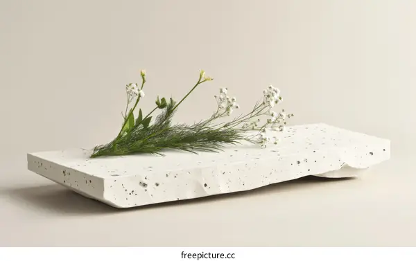 Modern Minimalist White Stone Tray with Flowers
