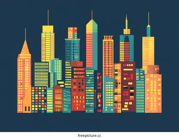 Cityscape Illustration With Colorful Buildings