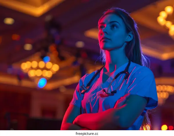 Portrait of a Confident Female Doctor in a Colorful Setting