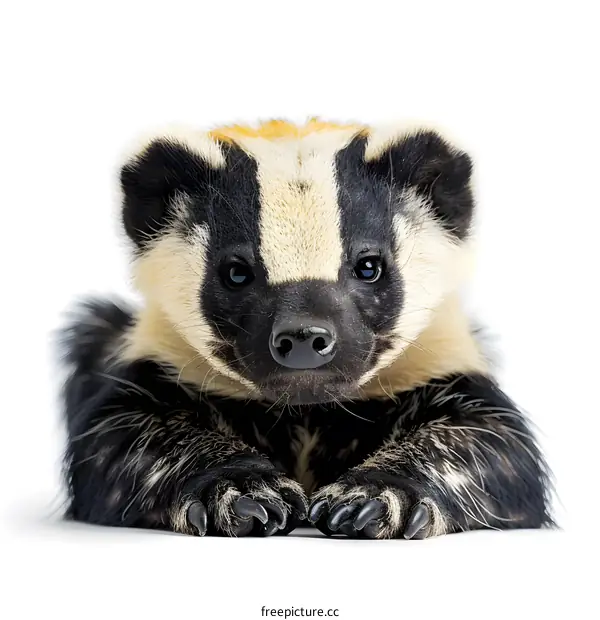 Close-up portrait of a young honey badger