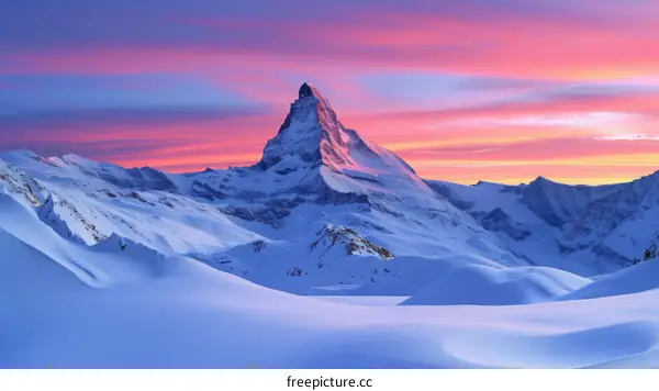 The majestic beauty of snow capped mountains at sunset
