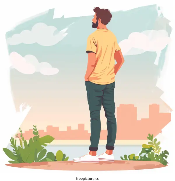 Man looking at the city from a distance