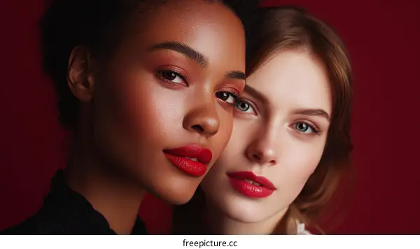 Two Women Portrait with Red Lips