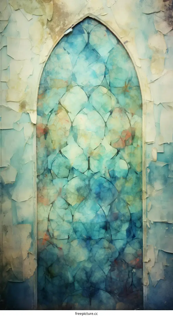 Blue and white aquarela stained glass window
