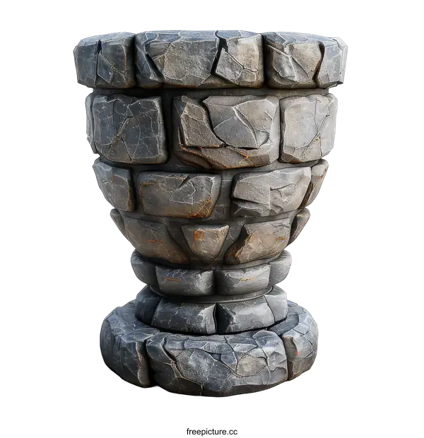 [Transparent Background PNG]grey stone goblet on black background