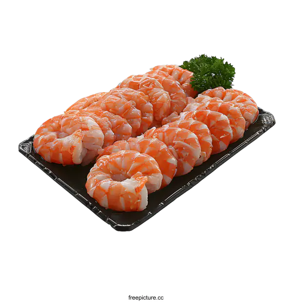 [Transparent Background PNG]Fresh shrimps on a black plate