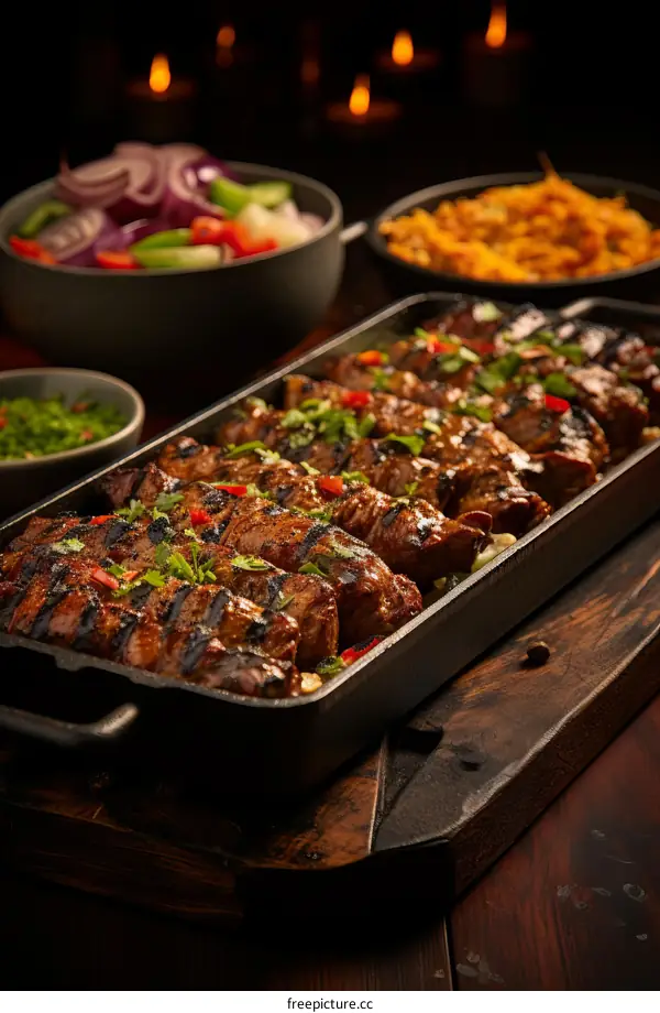 Grilled lamb chops with chimichurri sauce and roasted vegetables