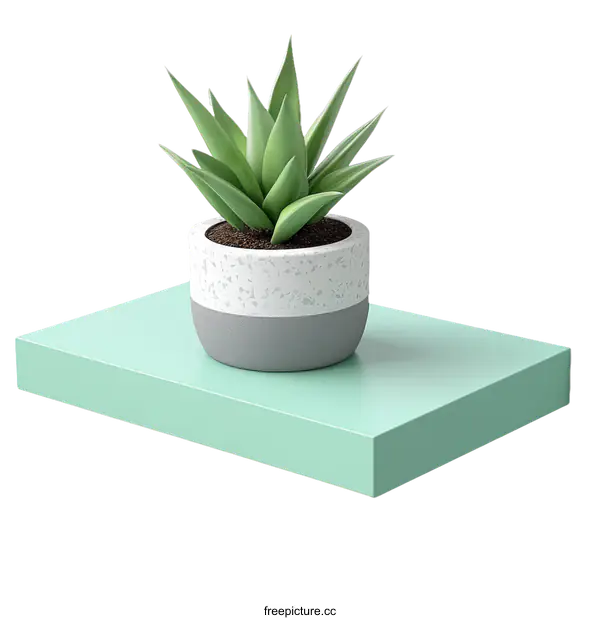 [Transparent Background PNG]Mint Green Floating Shelf with Succulent