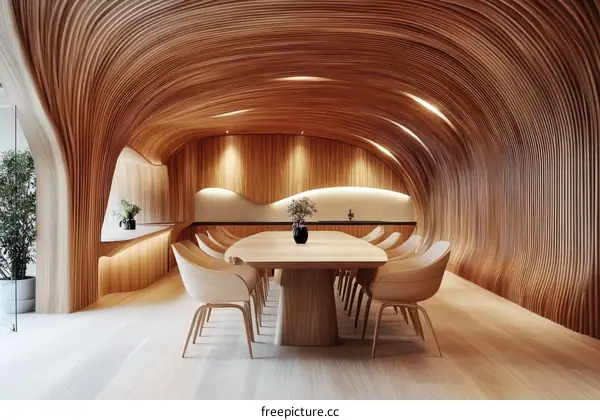 Modern Wooden Dining Area Design Illustration