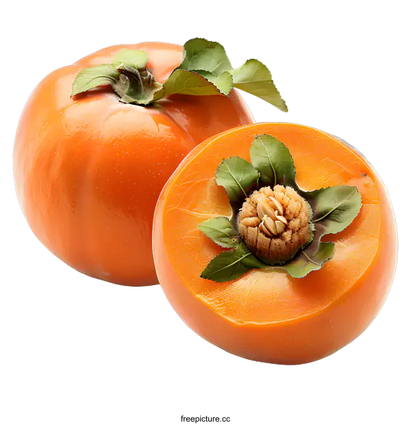 [Transparent Background PNG]Fresh persimmon fruit isolated on white background
