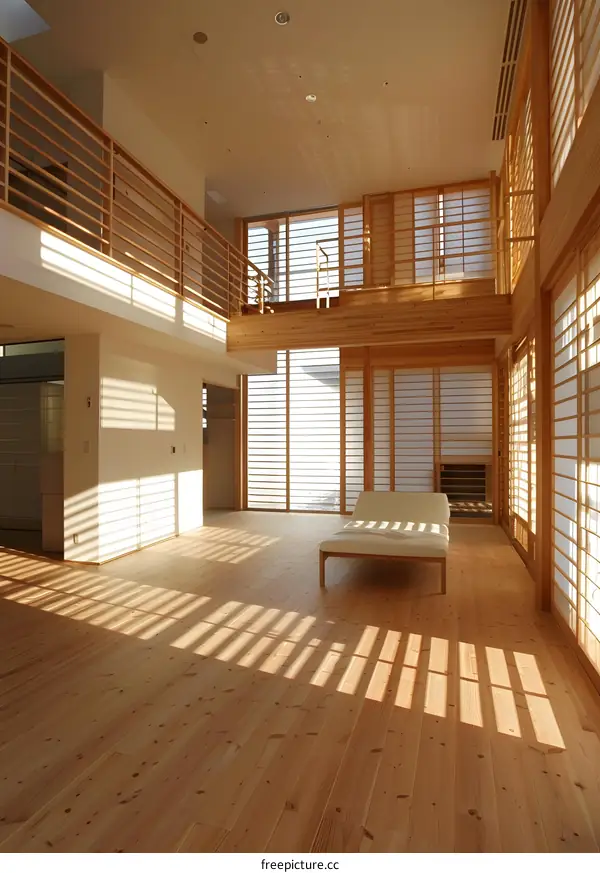 Modern Japanese Style House Interior Design with Wooden Floor and Sliding Doors