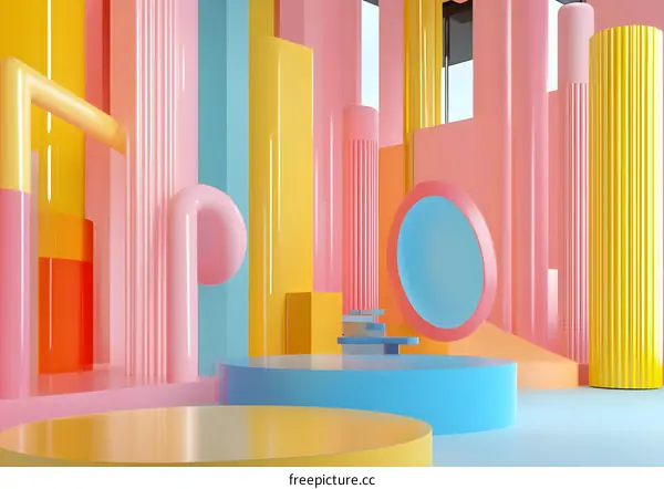 Abstract Colorful Geometric Shapes 3D Illustration