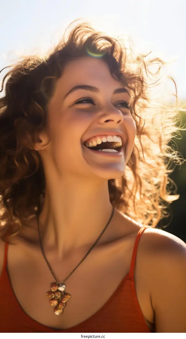 Portrait of a laughing young woman with curly hair