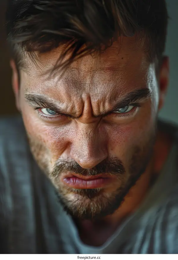 Close Up Angry Man Face Portrait