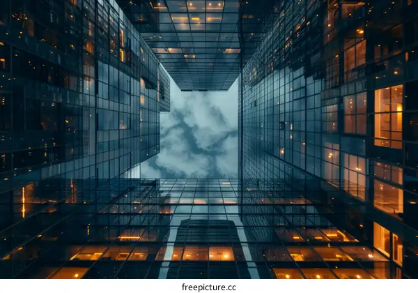 Reflective Glass Skyscraper Reaching for the Clouds