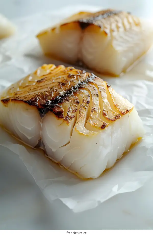 Grilled Cod Fish Fillets on Parchment Paper