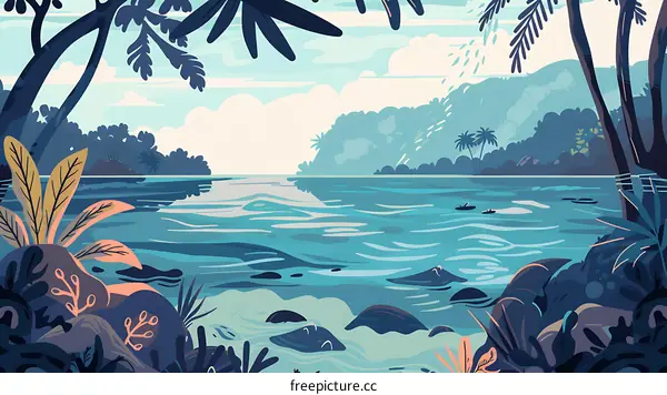 Tropical Lake Landscape Illustration