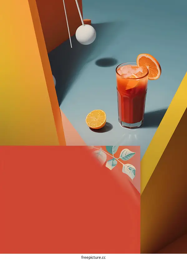 Summer Drink with Orange Slice on a Colorful Background