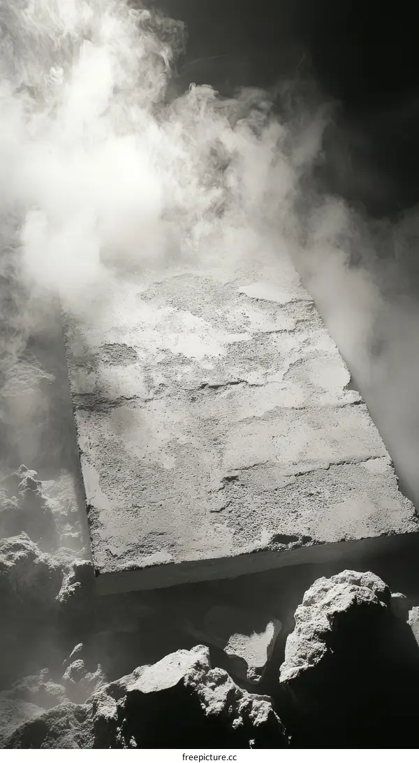 Abstract Gray Concrete Block in Smoky Environment