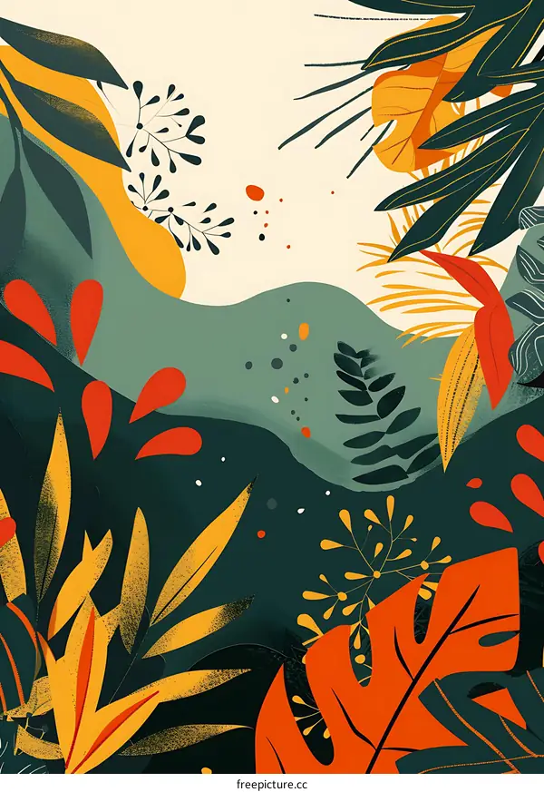 Tropical Leaves Illustration with Abstract Background
