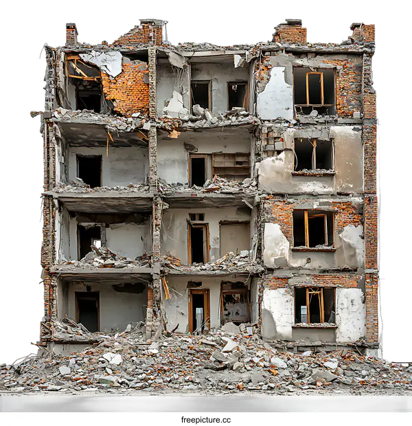 [Transparent Background PNG]Demolished Building Ruin with Debris Pile