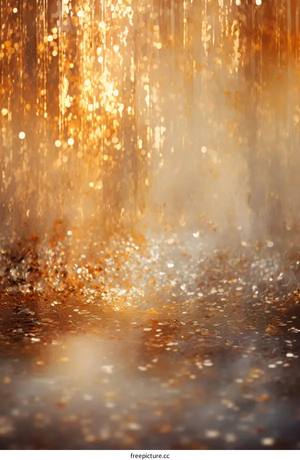 Golden glitter background with shiny particles. Golden glitter texture. Gold sparkles. Golden background. Shiny background. Bright background. Abstract background.