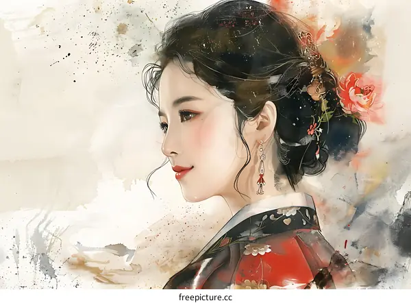 A beautiful Asian woman in traditional dress