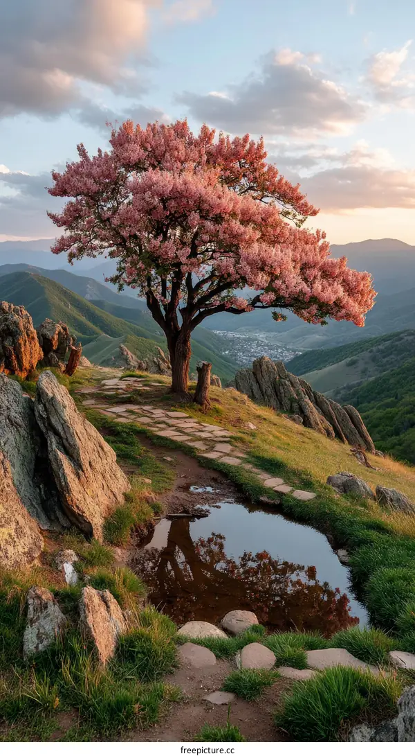 Majestic Mountaintop Tree in Bloom