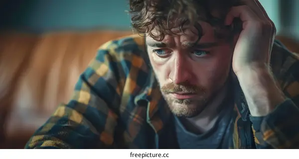 A portrait of a man who looks very sad