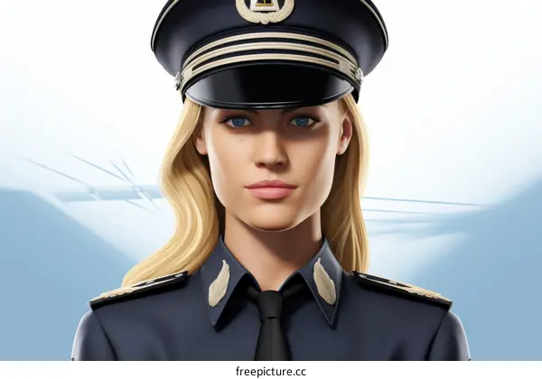 Beautiful blonde woman in military uniform