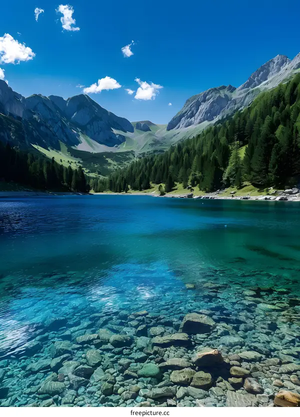 Crystal Clear Mountain Lake With Rocky Bottom