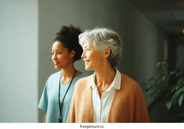 Two Diverse Healthcare Professionals in a Corridor