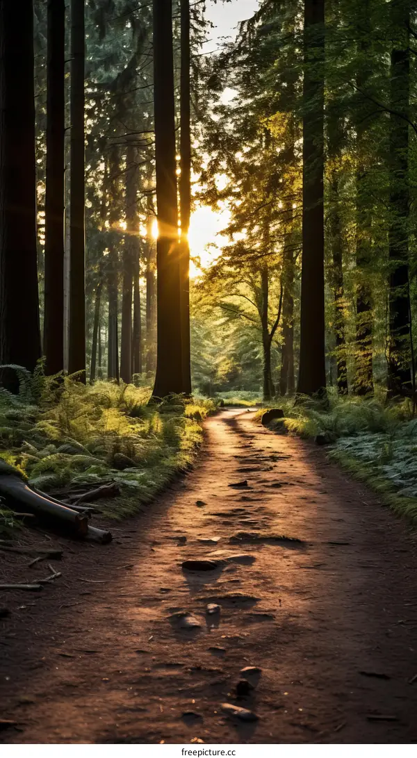 The sun shines through the trees in the forest